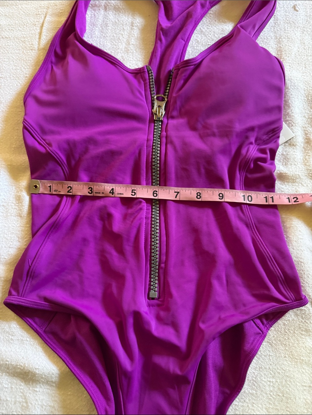 Front-Zip One-Piece Swimsuit in Vibrant Magenta - Picture 9 of 15